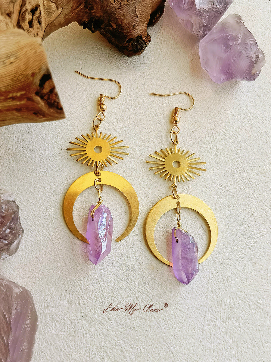 Witchy Eye Moon Crystal Earrings-Likemychoice