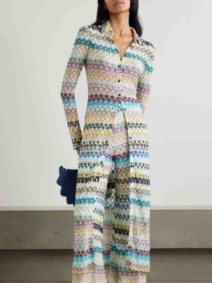 Elegant Wavy Crocheted Long Cardigan