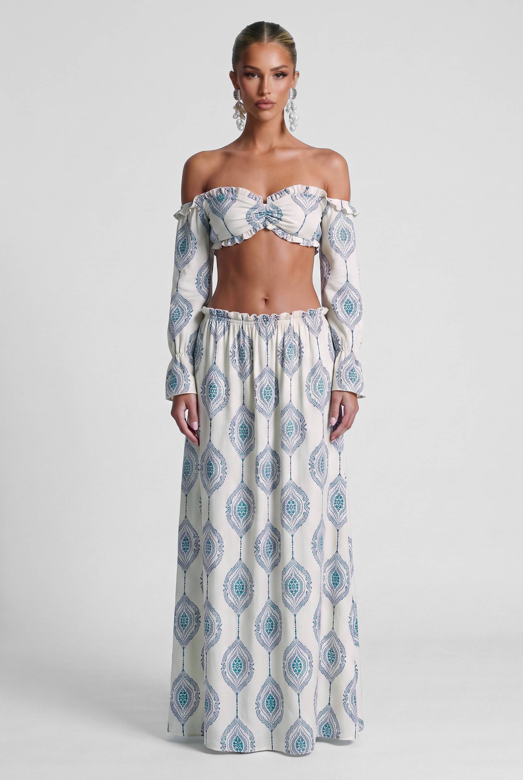 Paisley Print Strapless Top And Dress Set-Bohemian Summer Beach Holiday Set