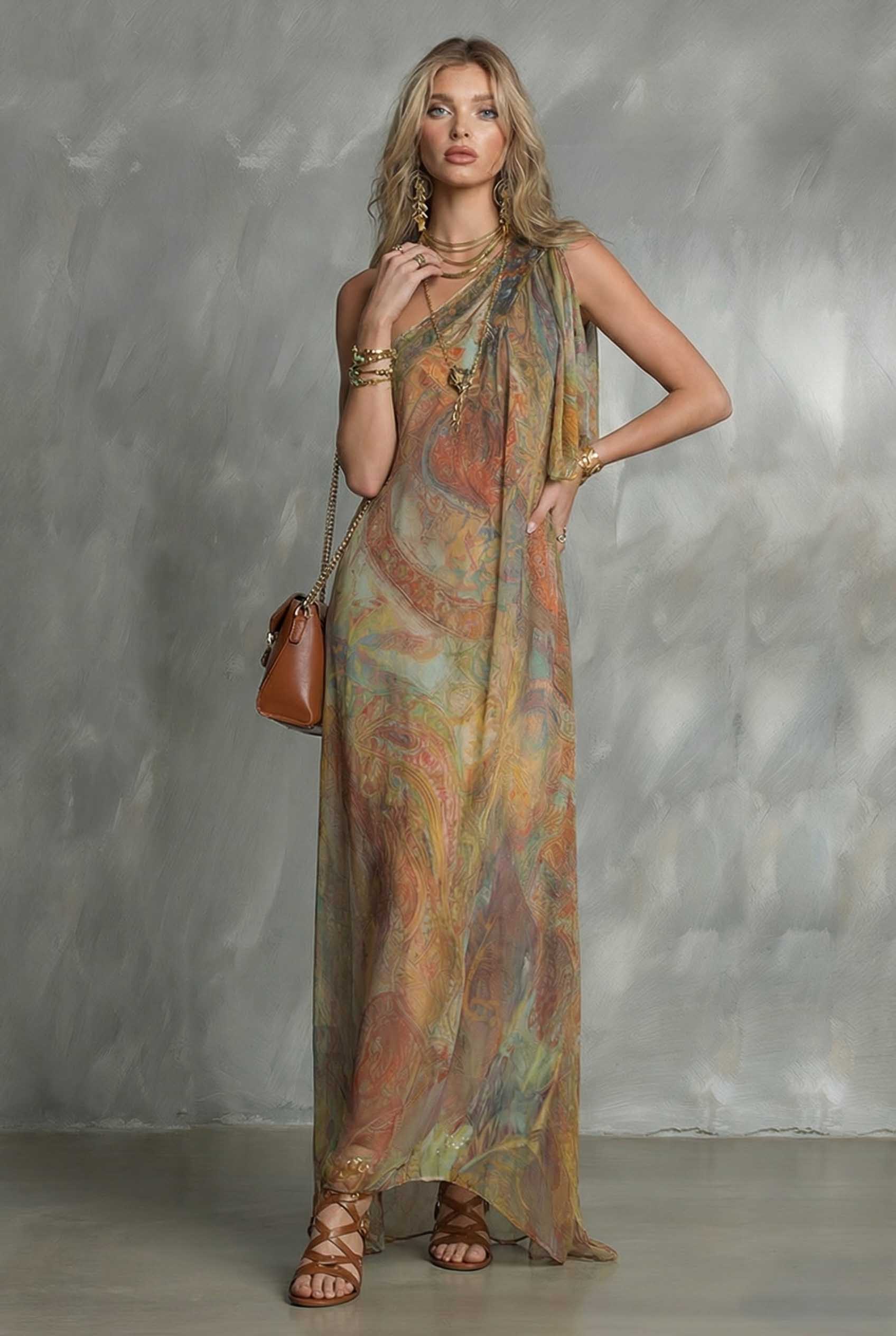 Printed Off-shoulder Maxi Dress