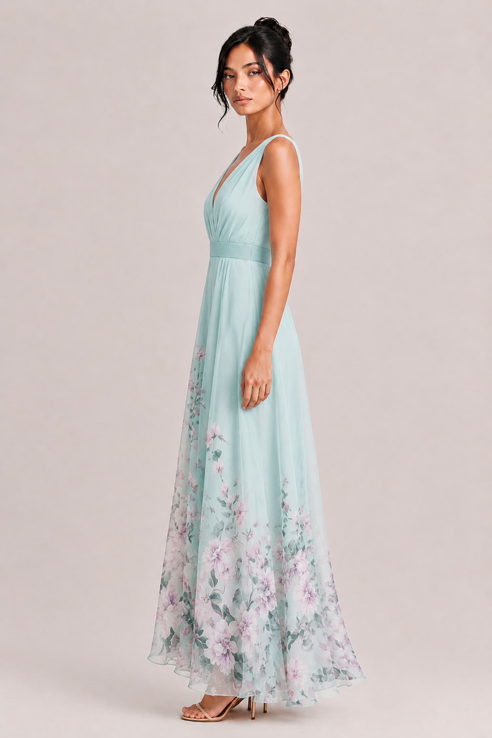 Elegant Floral Print V-neck Maxi Dress
