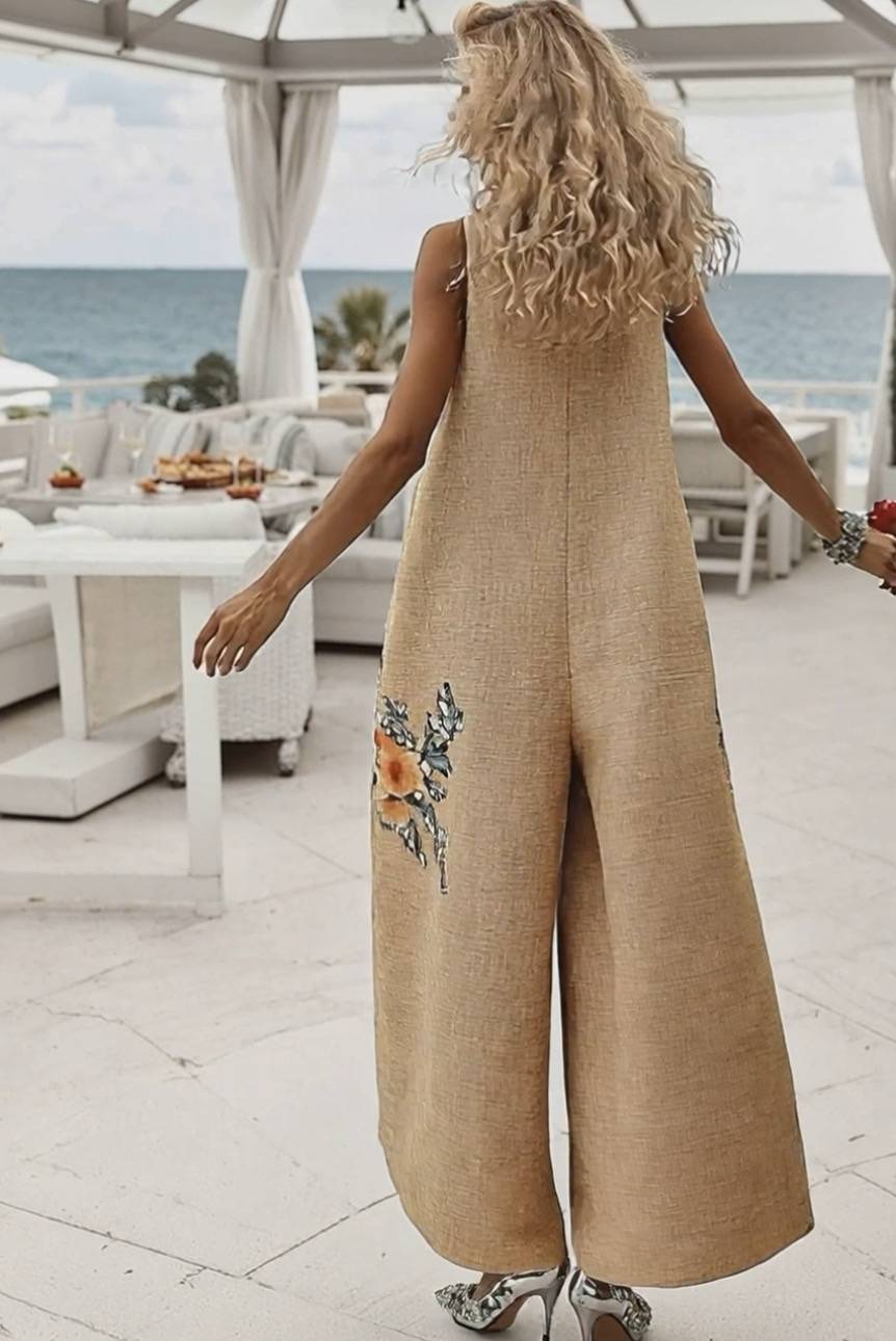 Stand Collar Printed Jumpsuit