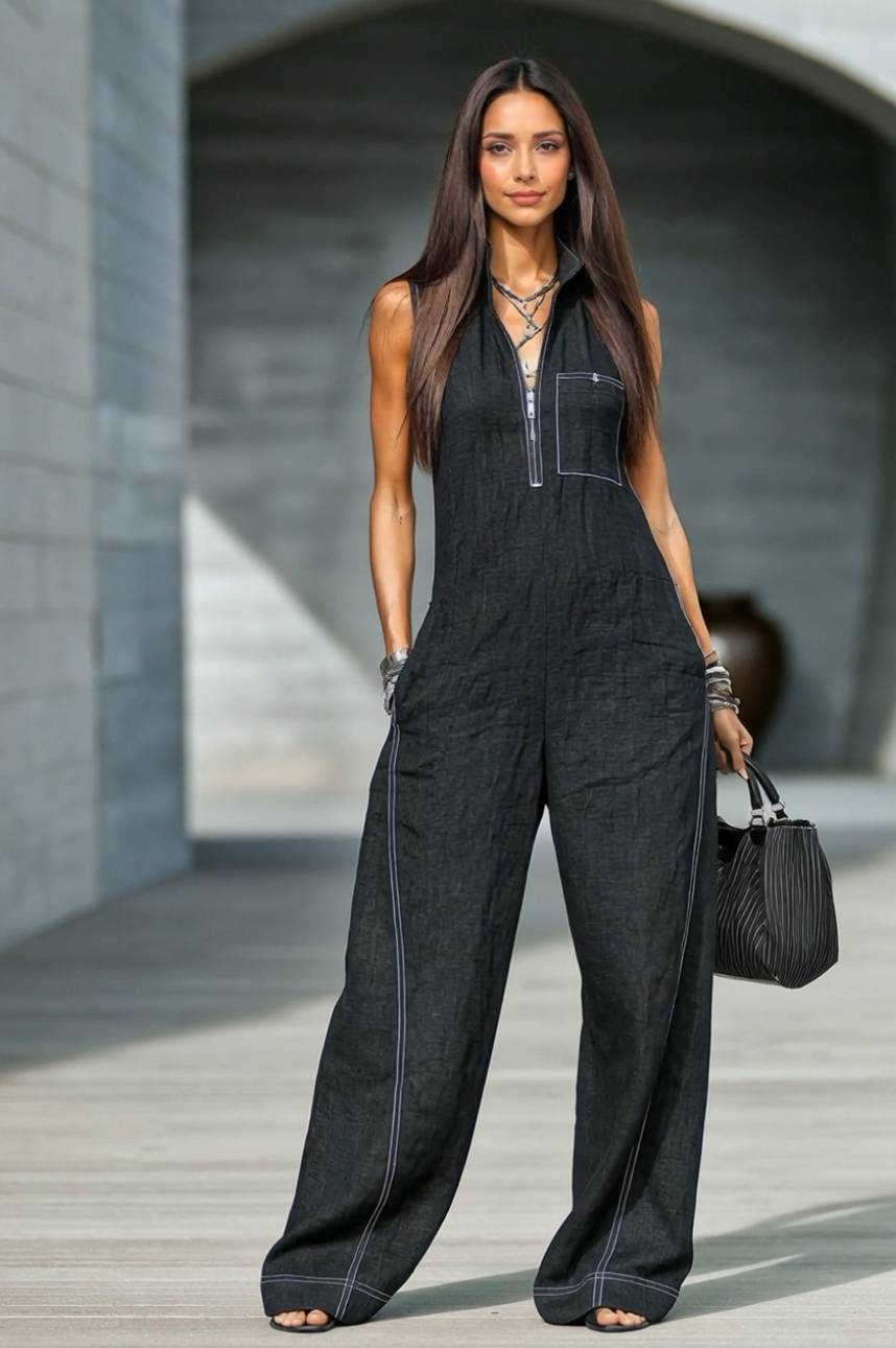 Holiday Style Color Contrast Jumpsuit