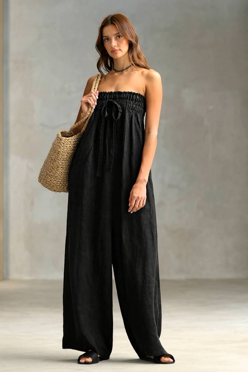 Pleated  Design Strapless Jumpsuit 