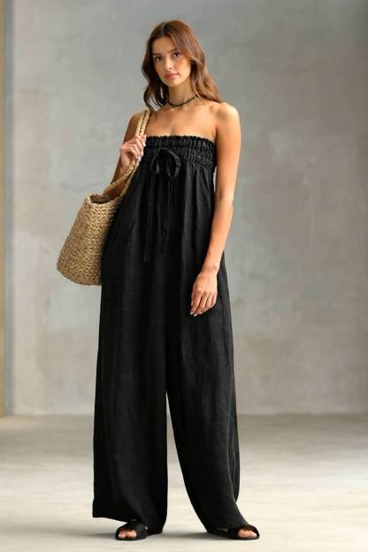 Pleated  Design Strapless Jumpsuit 