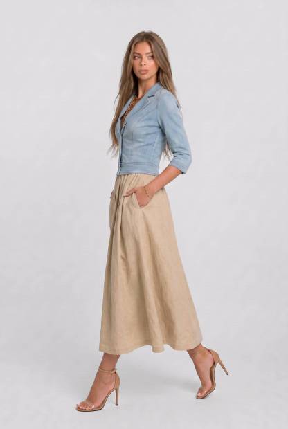 Vintage Denim Top And Linen Skirt Set