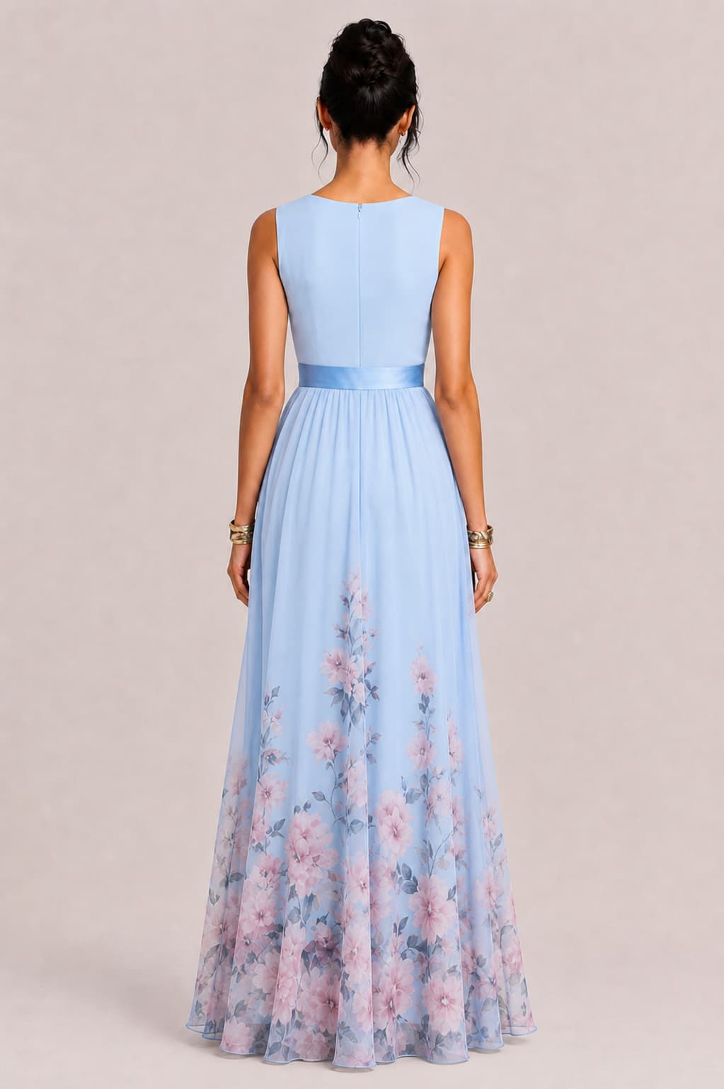 Elegant Floral Print V-neck Maxi Dress