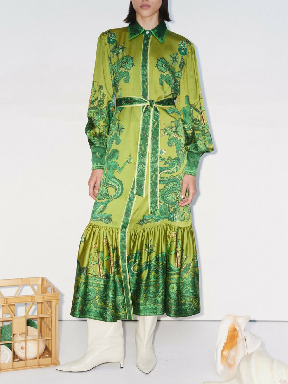 Exquisite Graphic Print Single-breasted Midi Dress