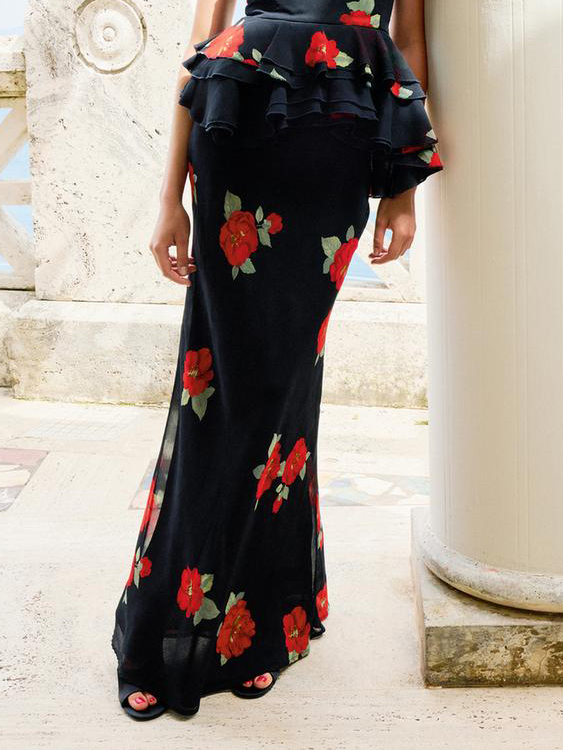 Romantic Floral Print Long Skirt