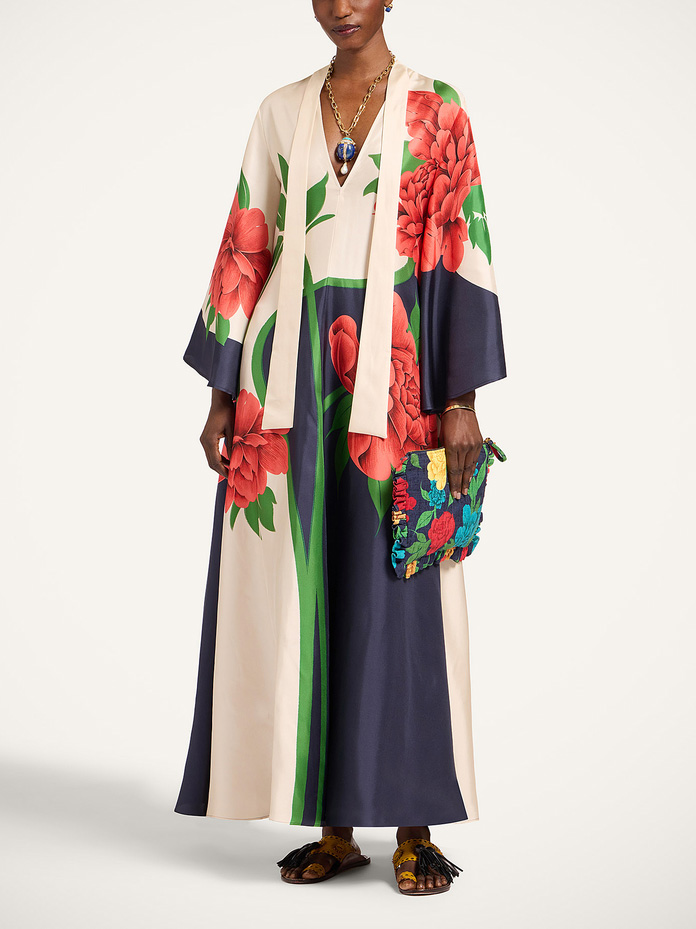 Elegant Floral Print Flared Sleeve Maxi Dress