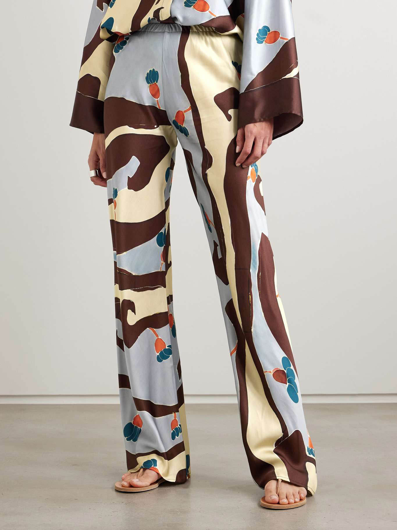 Abstract Art Swirl Flower Print Elastic Wide-leg Pants