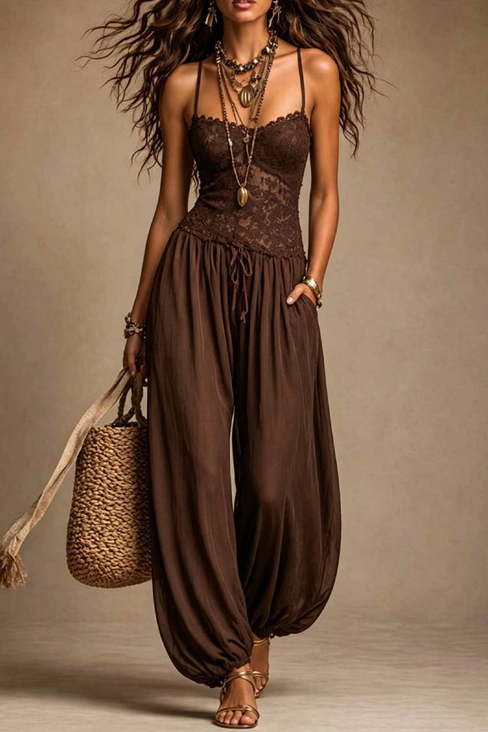Boho Lace Cami Harem Jumpsuit