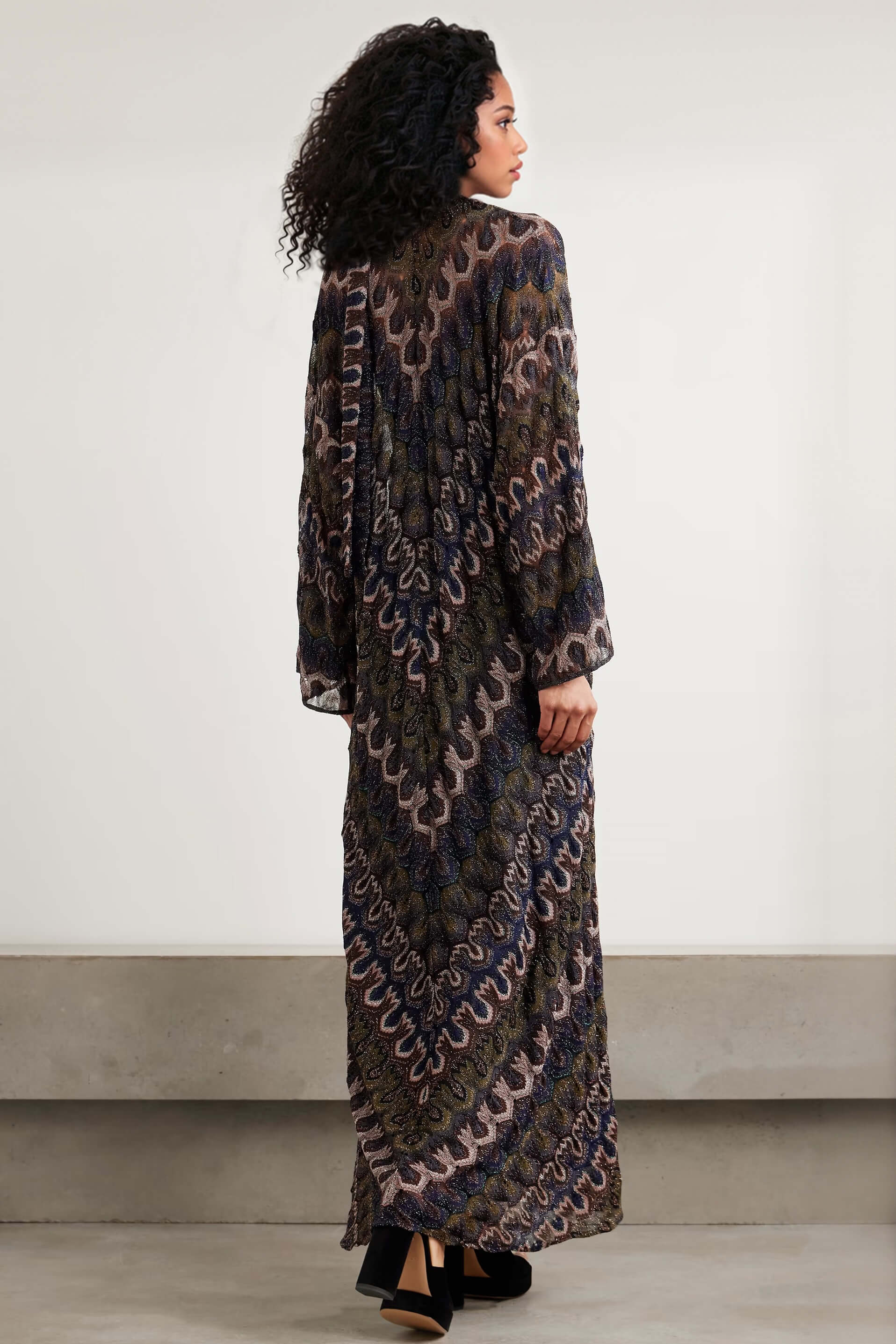 Boho Tie-Detail Striped Metallic Crochet Maxi Dress