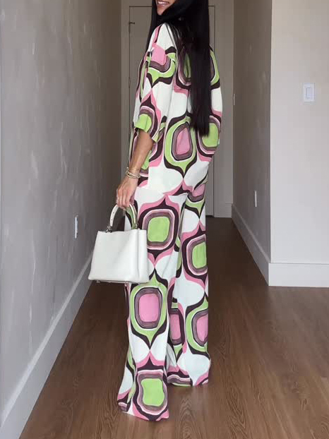 Unique Painted Geometric Print Wide-leg Pants