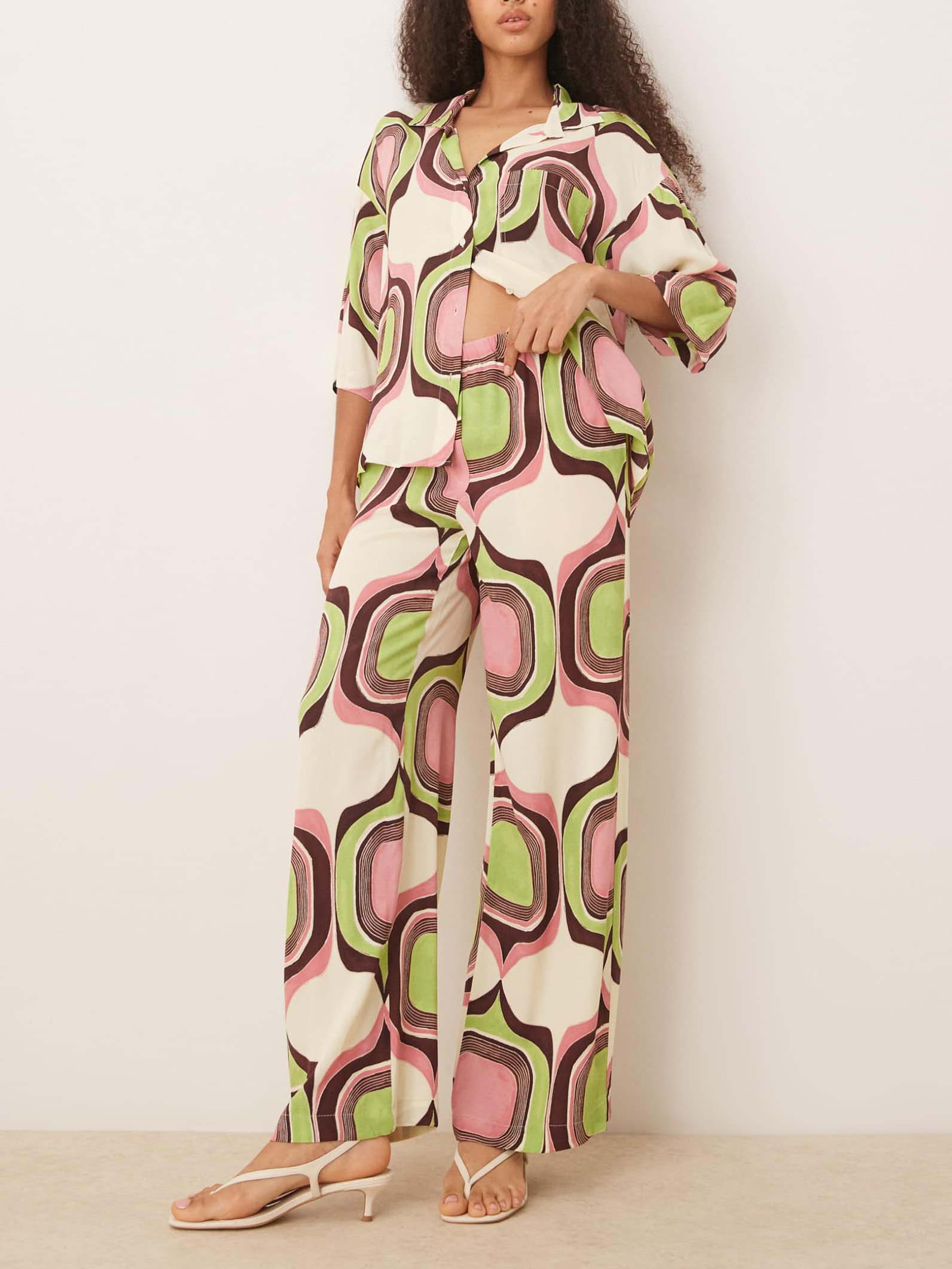 Unique Painted Geometric Print Wide-leg Pants