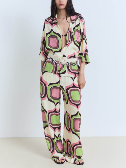 Unique Painted Geometric Print Wide-leg Pants