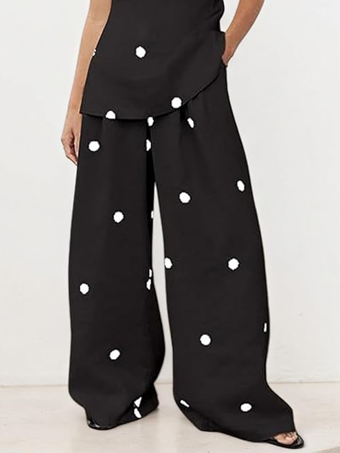 Casual Classic Polka Dot Print Loose Wide-leg Pants