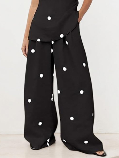 Casual Classic Polka Dot Print Loose Wide-leg Pants