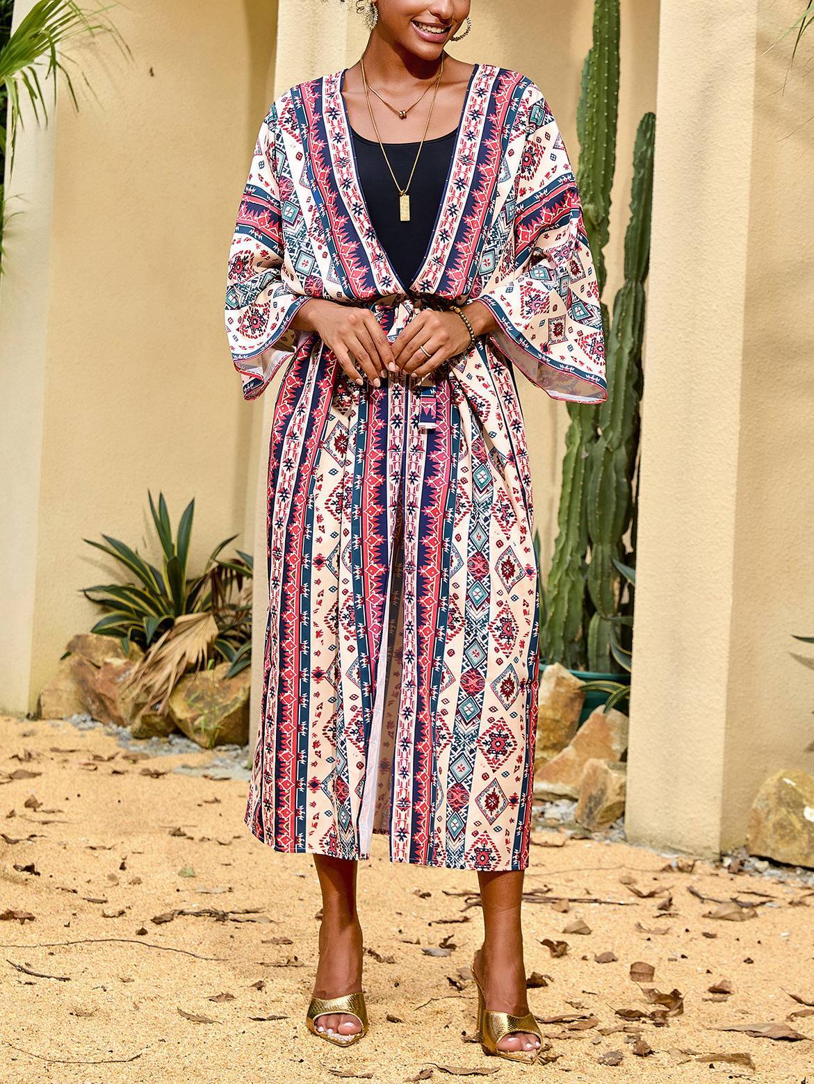 Beach Sun Protection Printed Cardigan Bikini Cover Up