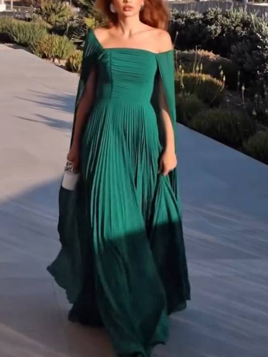 Tube Top Shawl Design Pleated Maxi Dress