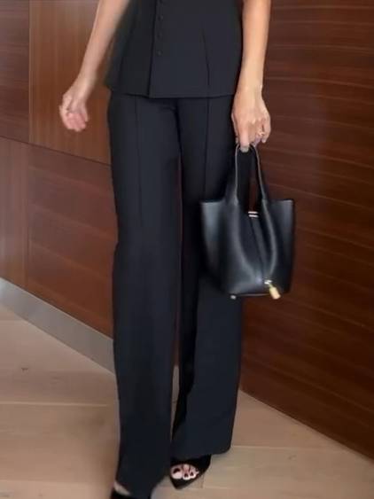 Minimalist Off-shoulder Top And Wide Leg Pants Suit-Pants