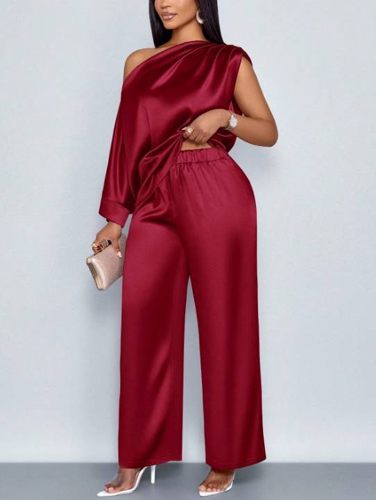 Off-shoulder Loose Shirt And Wide Leg Pants Suit