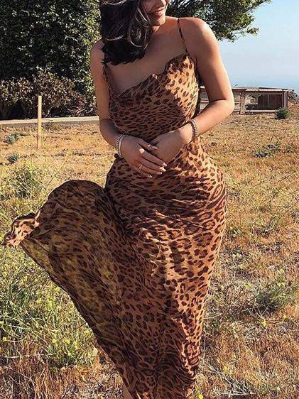Suspender Backless Leopard Print Dress