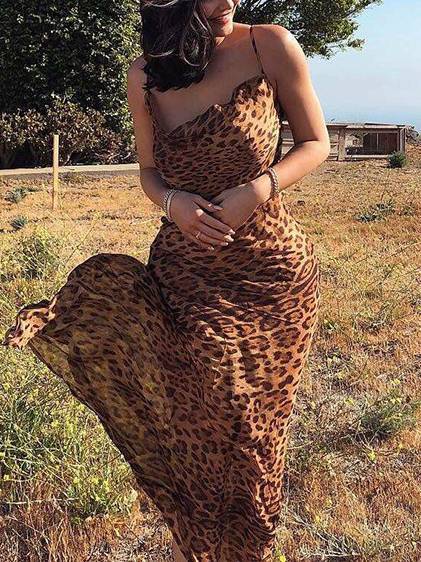 Suspender Backless Leopard Print Dress
