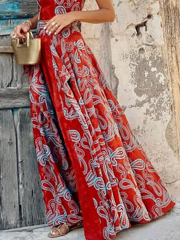 Retro Print Swing Skirt