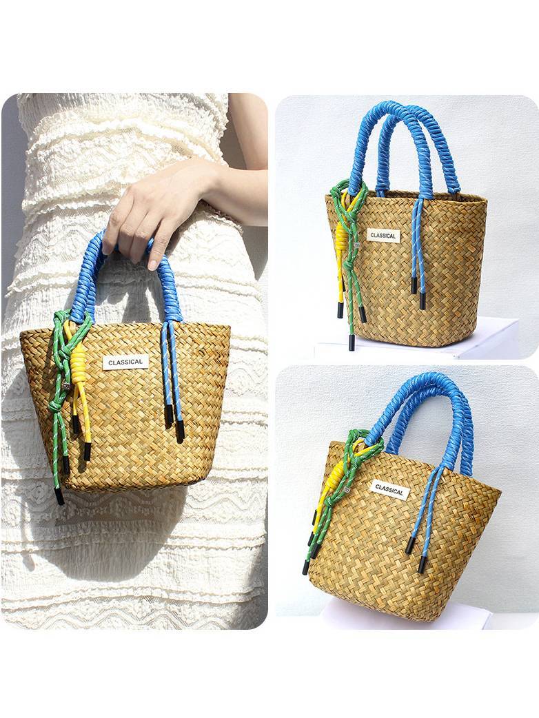 Color Decorative Rope Hand-woven Beach Straw Bag