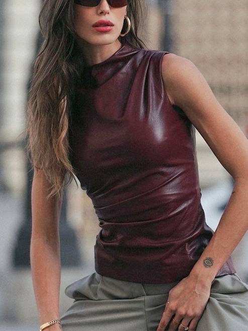 Leather Pleated Sleeveless Top