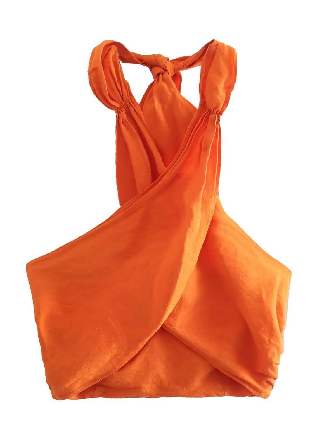 Cross Halter Tank Top And Wide Leg Pants Suit-Tank Top