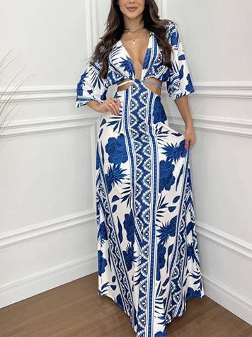 Waist Hollow Bat Sleeve Dress