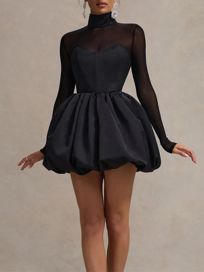 Socialite Style Bubble Hem Mesh Sexy Dress
