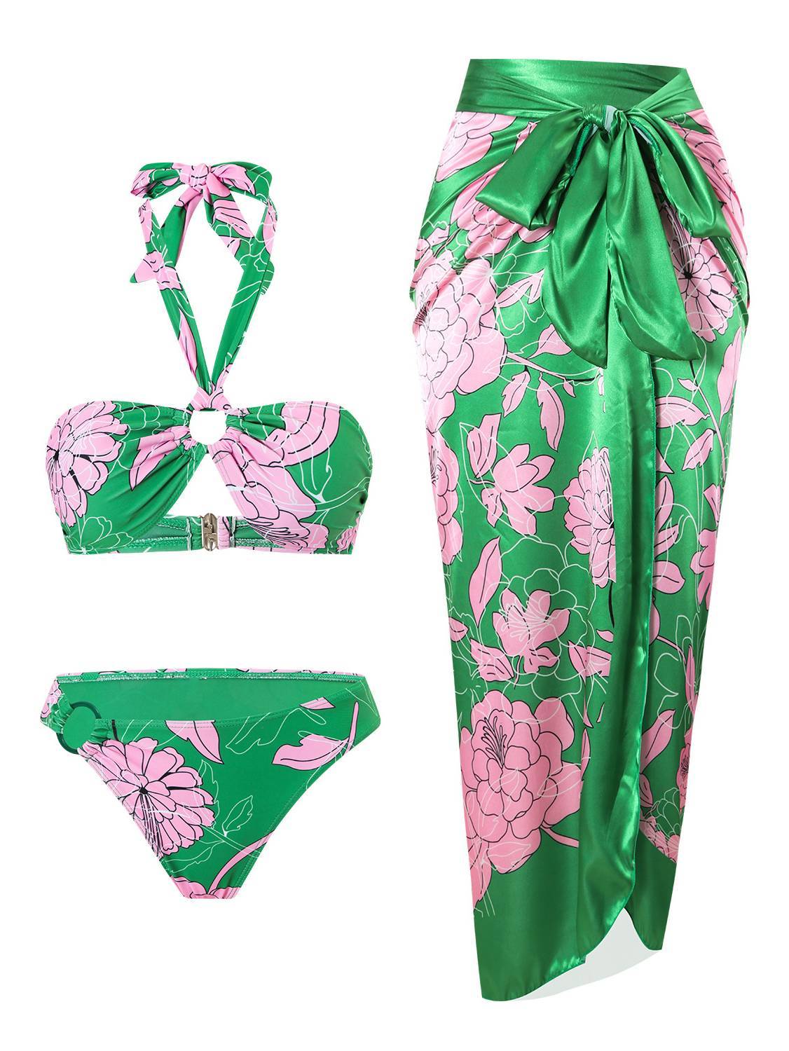 Printed Halterneck Bikini Two-Piece Set