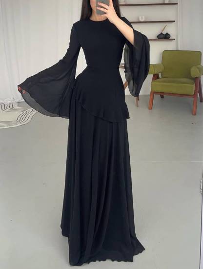 Ruffled Long Sleeve Maxi Dress