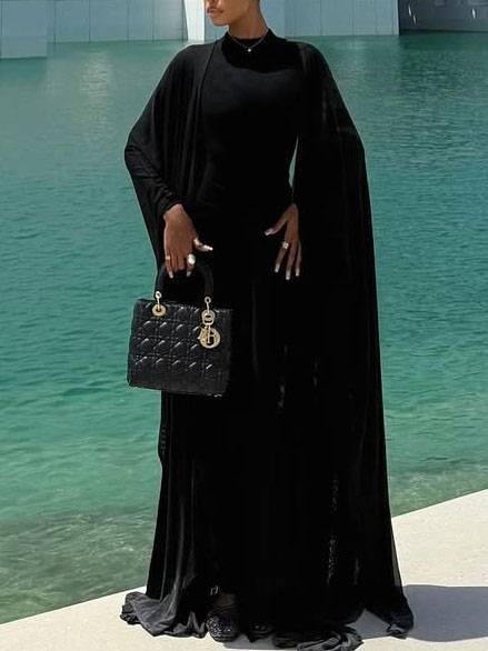 Cape Ribbon Design Maxi Dress