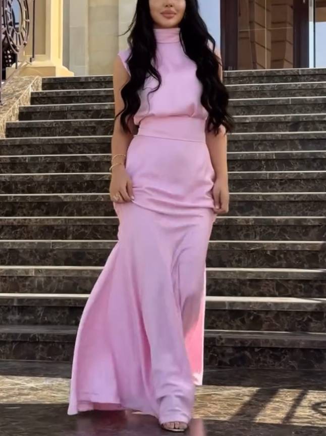 High Waist Fishtail Scarf Maxi Dress