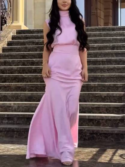 High Waist Fishtail Scarf Maxi Dress