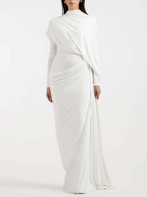 Irregular Shawl Pleated Maxi Dress