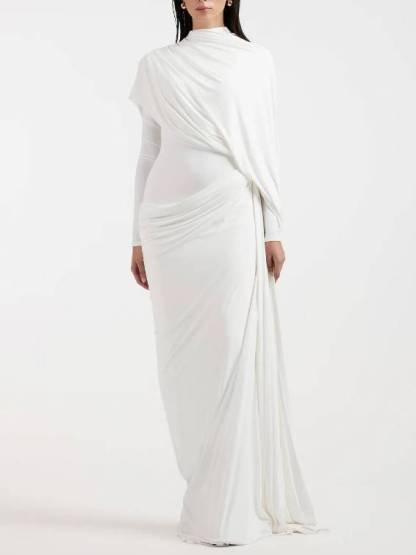 Irregular Shawl Pleated Maxi Dress