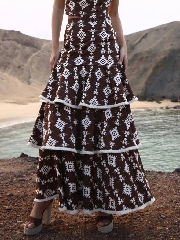 Unique Printed Tank Top And Skirt Suit-Skirt