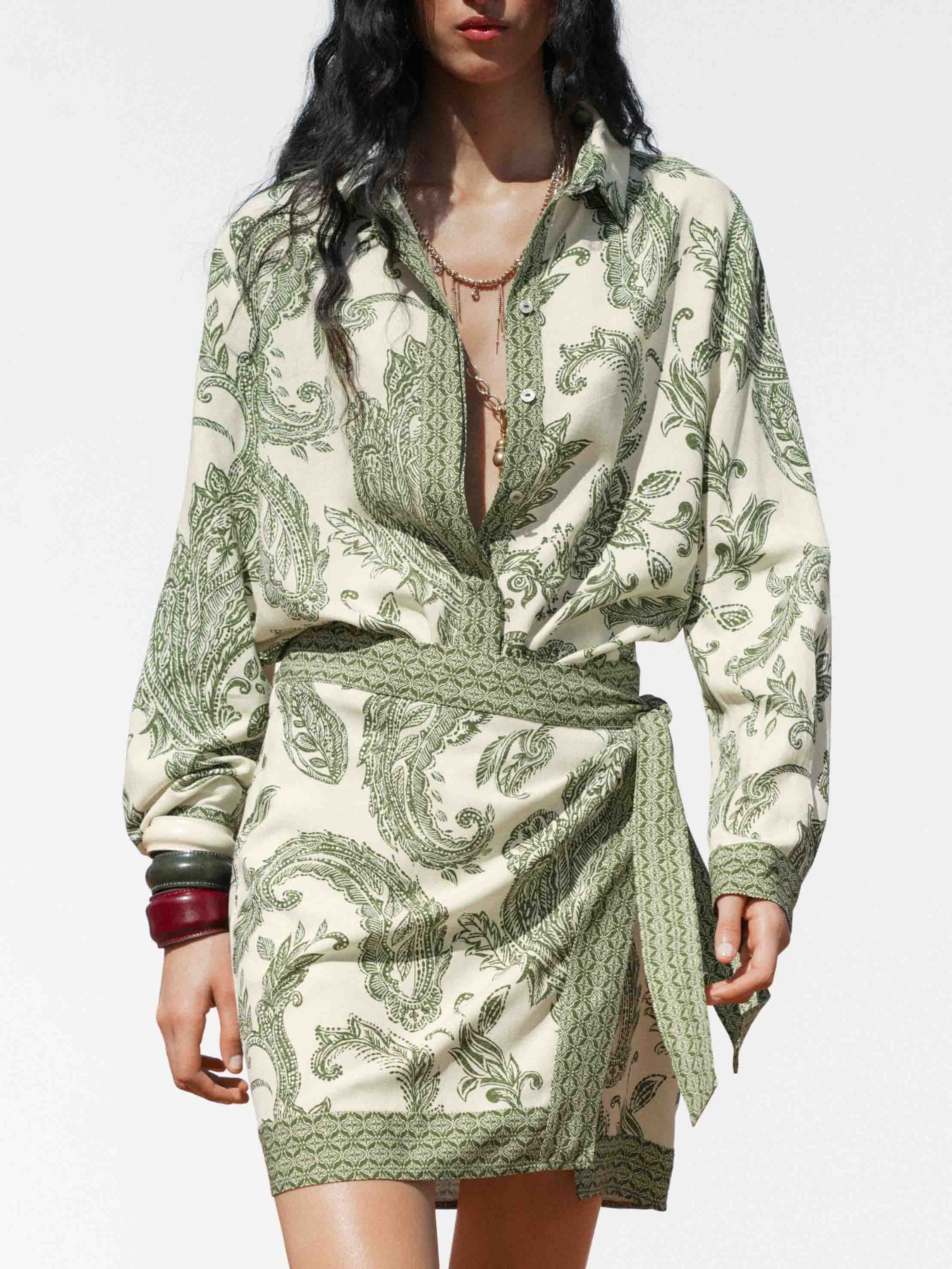 Retro Cashew Flower Print Wrap-around Short Skirt