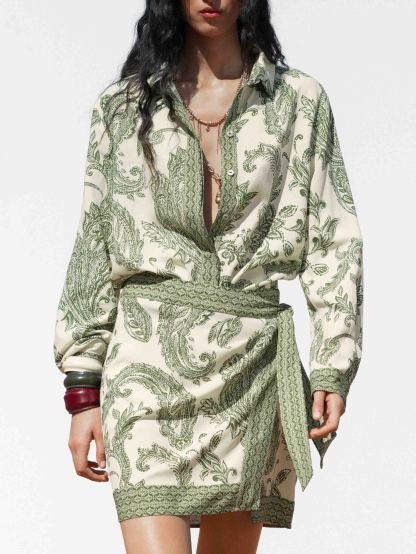 Retro Cashew Flower Print Wrap-around Short Skirt