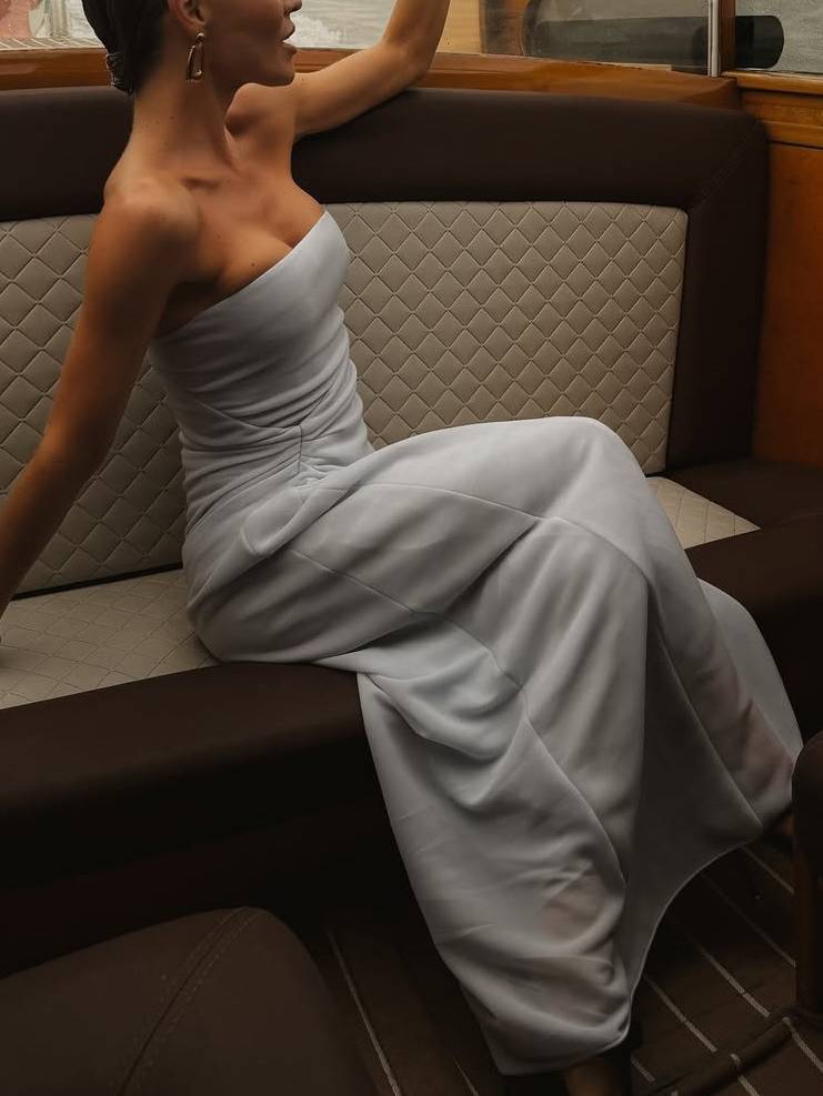 Minimalist Tube Top Pleated Maxi Dress