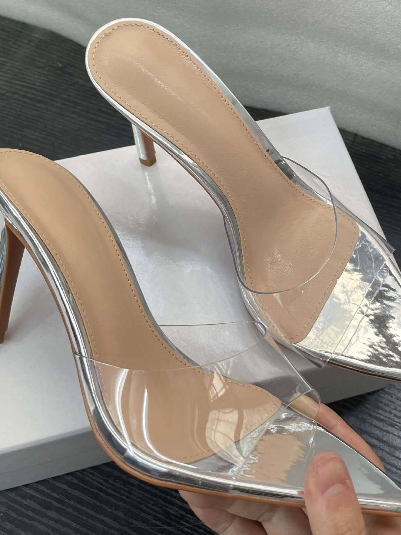 Minimalist Transparent One-strap High-Heeled Slippers