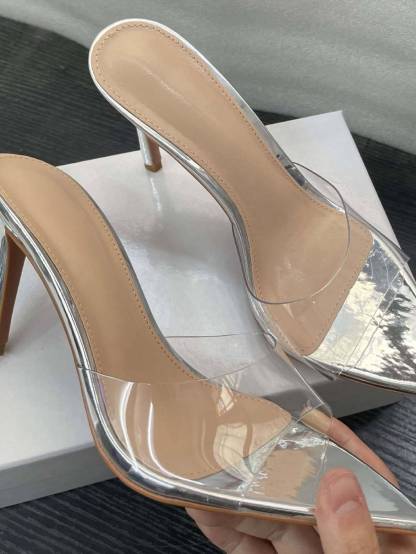 Minimalist Transparent One-strap High-Heeled Slippers