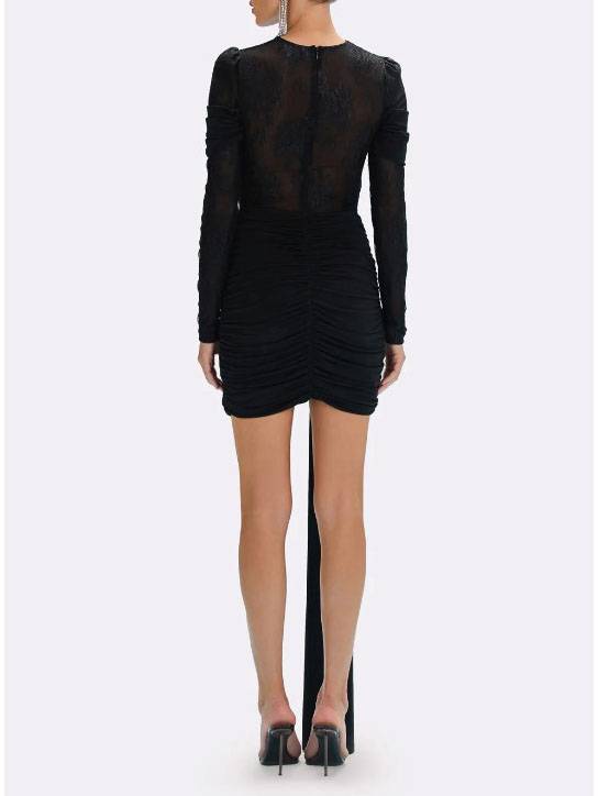 Lace Splicing Ribbon Design Mini Dress