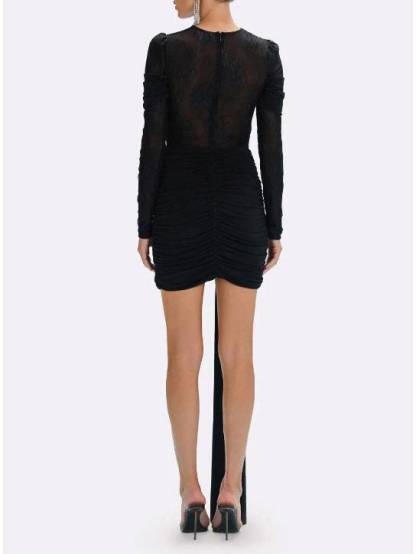 Lace Splicing Ribbon Design Mini Dress