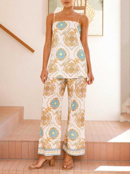 Retro Ethnic Style Paisley Print Loose Wide-leg Pants